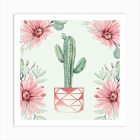 Pink Cactus - Rose Gold Watercolor Floral Art Print