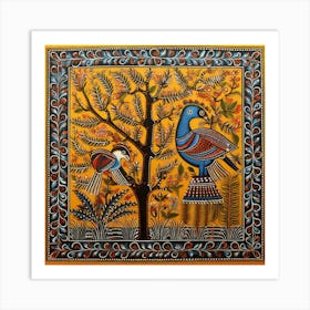 Bird In A Tree Madhubani Painting Indian Traditional Style 1 Art Print