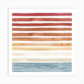 Watercolor Stripes Summer Sunset Square Art Print