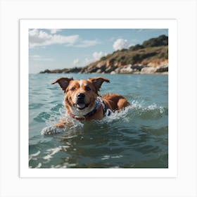 Dog Swimming In The Ocean Art Print