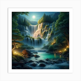 Waterfall At Night Art Print