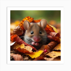 Mouse In Autumn Leaves Art Print