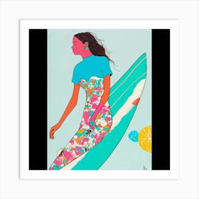 Girl On A Surfboard Art Print