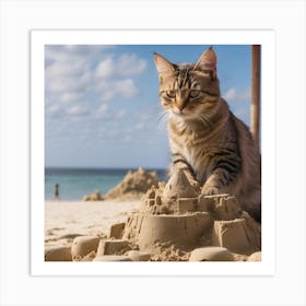 Sand Castle Cat Art Print