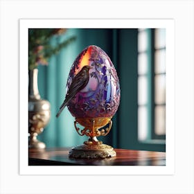 Glass Egg with Decorative Metal Bird Art Print