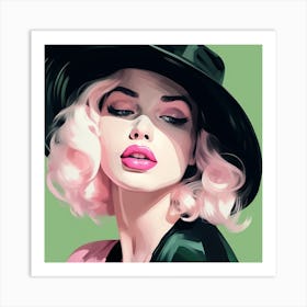 Portrait Of A Woman With Pink Hair Art Print