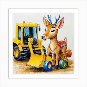 Deer With Bulldozer 1 Art Print