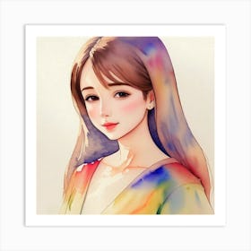 Watercolor portrait Of A Girl Art Print