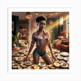 Woman With Bitcoins 1 Art Print