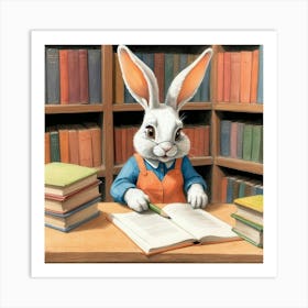 Rabbit In The Library 5 Art Print