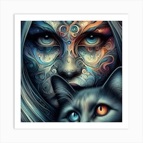 Cat And Woman 5 Art Print