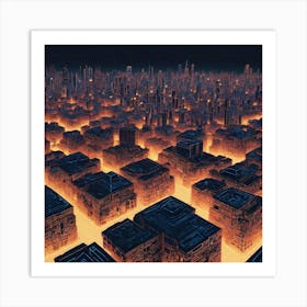 Illustration Of A City Skyline At Night Buildings Made Of Octagonal Fractal Patternneon Vibrant 682293568 Art Print