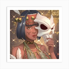 Woman Holding A Skull Mask Art Print