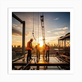 Construction Workers At Sunset 2 Art Print