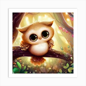 Cute Brown Owl On A Branch Art Print