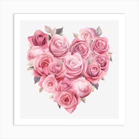 Pink Roses Heart 10 Art Print