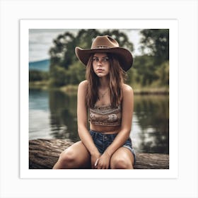 Girl In A Cowboy Hat Art Print