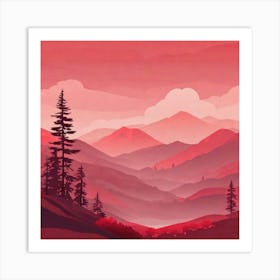 Misty mountains background in red tone 73 Art Print