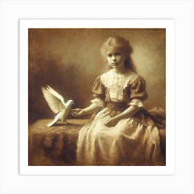 Little Girl With A Dove Art Print Art Print