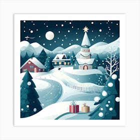 Winter Wonderland Christmas Illustration: Festive Art for Home Décor Art Print