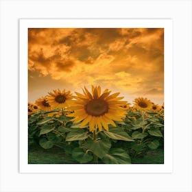 Sunflowers At Sunset Art Print