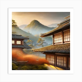 Firefly Rustic Rooftop Japanese Vintage Village Landscape 2369 Art Print