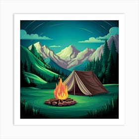 Campfire In The Mountains 1 Art Print