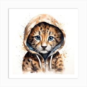 Watercolour Cartoon Leopard In A Hoodie 3 Art Print