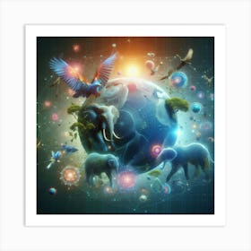 Elephants In Space Art Print