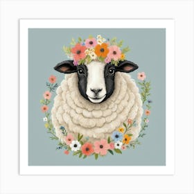 Sheep With Flowers Art Print