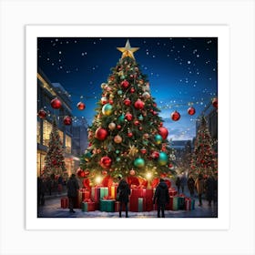 An Ultra Realistic Portrayal Of A Cheerfully Adorned Three Dimensional Pine Tree Its Evergreen Leav (5) Art Print