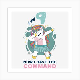 Kids Kids Nine 9 Yr 9th Birthday Unicorn Girl 9 Years Old Art Print