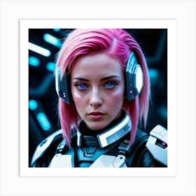 Futuristic Girl With Pink Hair 1 Art Print