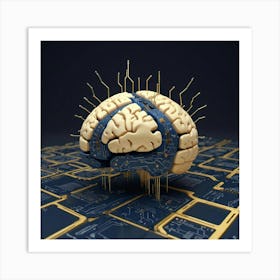 Brain On Circuit Board Art Print