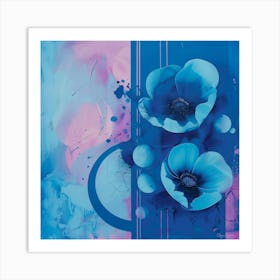 Blue Poppies on abstract background Art Print