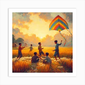 Children Flying Kites Art Print