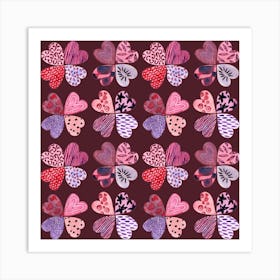 Hearts Flowers Pattern Art Print