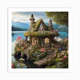 Whimsical fairy house by the lake Art Print