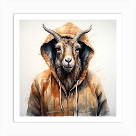 Watercolour Cartoon Markhor In A Hoodie 1 Art Print