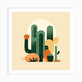 Rizwanakhan Simple Abstract Cactus Non Uniform Shapes Petrol 1 Art Print