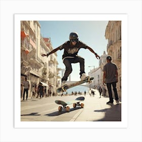 Skateboarder In The City paintings Art Print