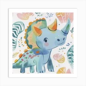 Cute Muted Pastels Triceratops Dinosaur 2 Art Print