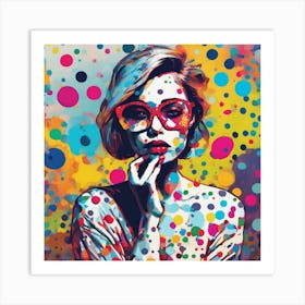 Pop Art Woman with Glasses Big Colorful Dots Art Print