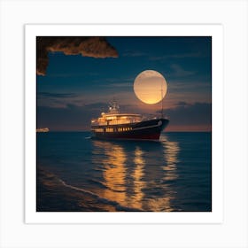 Full Moon Over The Sea Art Print