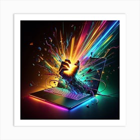 Laptop With Rays Of Light Art Print