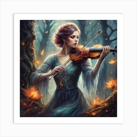 Violinist In The Forest Art Print