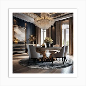 Dining Room With A Chandelier Art Print