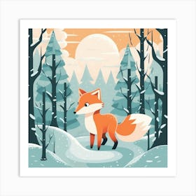 Fox In Winter Forest Art Print