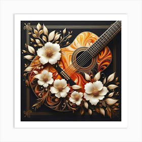 Acoustic Guitar With Flowers Art Print