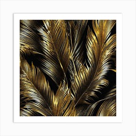 Gold Palm Leaves On Black Background 1 Art Print